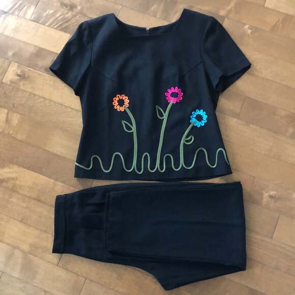 Vintage VIRGO 11 floral embroidered matching top & pants size 6 p - Picture 4 of 12